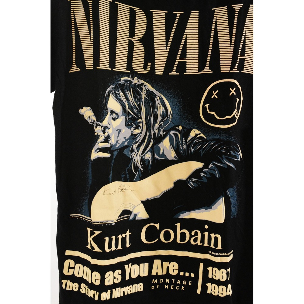 Nirvana Kurt Cobain Graphic T-Shirt Womens S Black Montage of Heck Grunge Tee - Picture 2 of 5